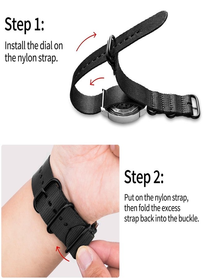 ريتشي سوار ساعة ريتشي لعيد الميلاد، مقاسات 18 مم، 20 مم، 22 مم، 24 مم، مصنوع من النايلون الباليستي العسكري، مزود بإبزيم أسود متين (24 مم، أسود)، هدية مثالية للرجال. - Image 5